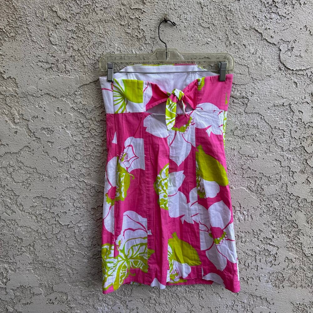 Vintage Lilly Pulitzer Strapless Floral Dress in Hot Pink, White & Lime - Picture 2 of 6